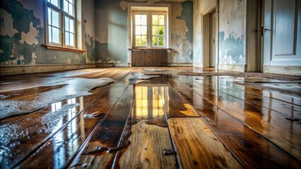 Water Damaged Antique Wood Floor in a Derelict Building