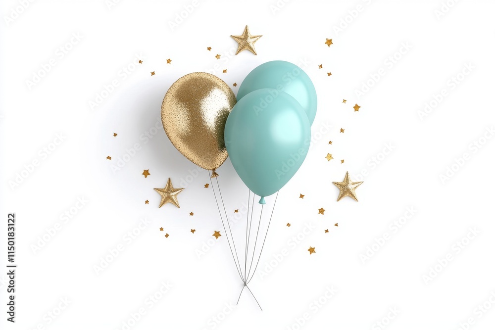 Aufkleber A flat design of a glittery balloon, radiating sparkles, with a simple string trailing down, drawn in soft pastel hues on a white backdrop