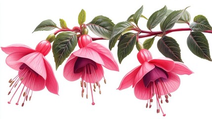 Obraz premium illustration of a fuchsia flower isolated on a white background fuchsia