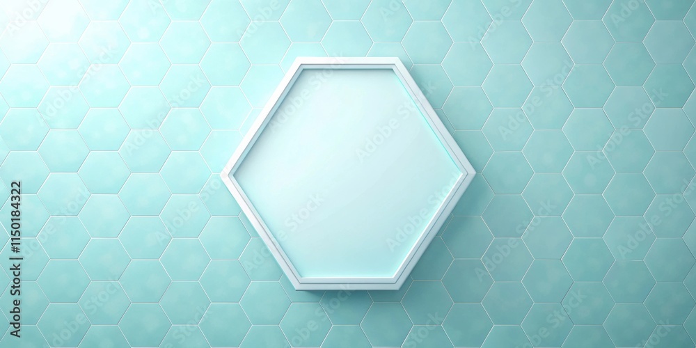 Aufkleber Hexagonal Frame on a Light Blue Honeycomb Tile Background