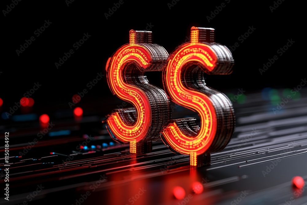 Poster A futuristic trading platform with holographic currency symbols and a 3D forex chart interface