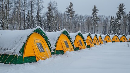 Snow Covered Tents Winter Camping Adventure