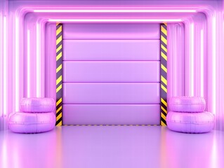 A vibrant purple room with neon lights creating a modern aesthetic.