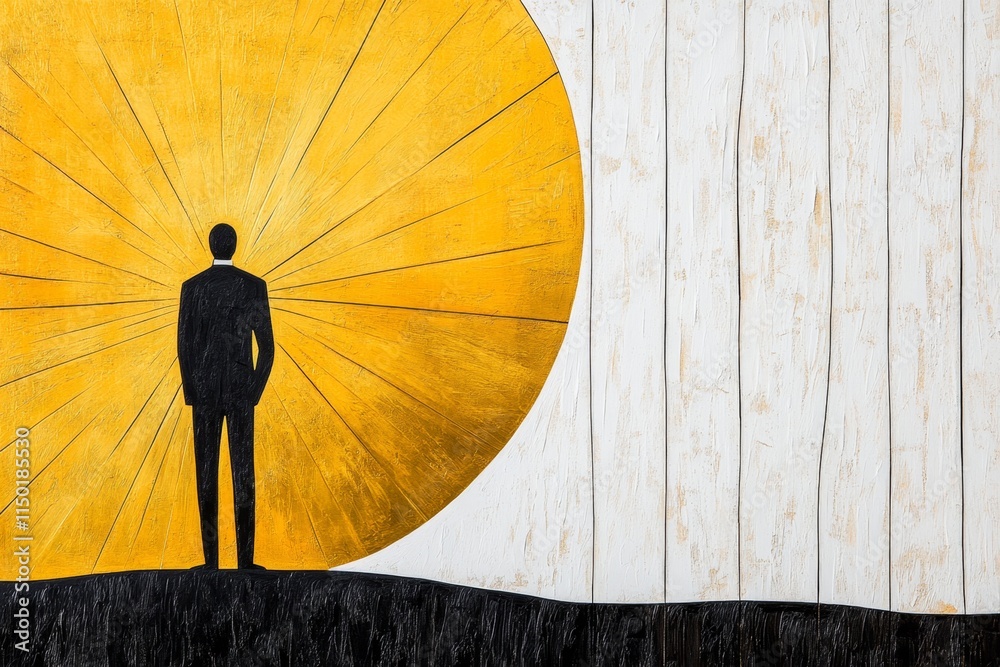 Poster a geometric illustration of a divine figure surrounded by radiating lines, rendered in a minimal col