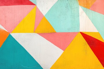 Obraz premium Abstract geometric wall art with vibrant pastel and primary colors forming triangles.