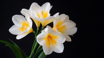 Fototapeta premium Elegant White Flowers Bouquet - Purity, serenity, elegance, beauty, nature. A cluster of pristine white blossoms against a dark background.