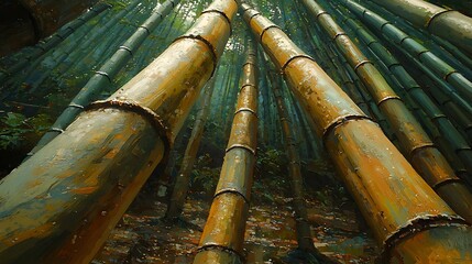 Golden Bamboo Forest  Lush Green Canopy  Sunlight  Asian Nature