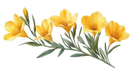Fototapeta premium illustration of a yellow freesia flower isolated on a white background yellow freesia