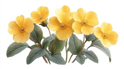 Fototapeta premium illustration of a yellow primula flower isolated on a white background yellow primula flower
