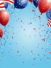 Festive Balloons and Confetti Celebration - Balloons, confetti, celebration, joy, patriotism.  A vibrant image perfect for festive occasions.