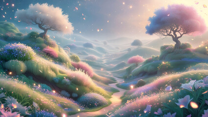 Title: A Whimsical Dreamy Surreal Fantasy Landscape

