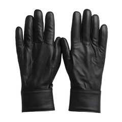 Black leather gloves with fine stitching isolated on transparent background.