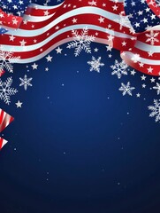 Festive Flag Snowflakes Winter Design - Patriotic winter holiday design.  American flag, snowflakes, ribbons, celebrate, winter.
