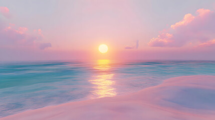 Fototapeta premium Serene sunset over calm ocean waters, creating a tranquil atmosphere.