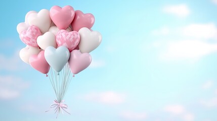Obraz premium Cheerful Pink Heart Balloons in Blue Sky