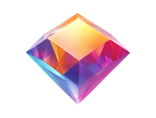 Bright Colorful Geometric Gem Stone on Transparent Background