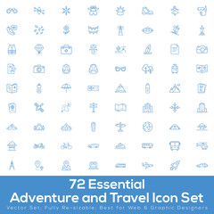 Obraz premium 72 Essential Adventure and Travel Icon Set