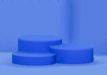 Blue Podium display background Empty room interior product design square stage minimal scene, Display plinths. Stand. red color. 3d Render