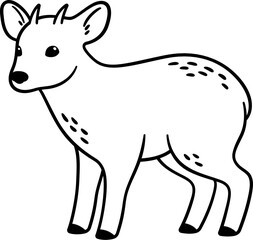 Pudu, small South American deer. Black and white line art drawing. Cute cartoon vector illustration.