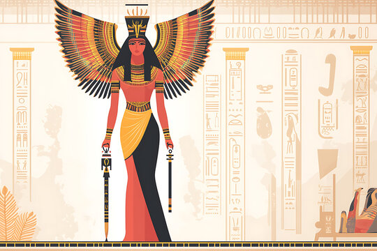 A captivating depiction of Nephthys, the Egyptian goddess of the underworld and sister-wife of Osiris. Nephthys is portrayed as a serene and mystical figure wearing her signature headdress 
