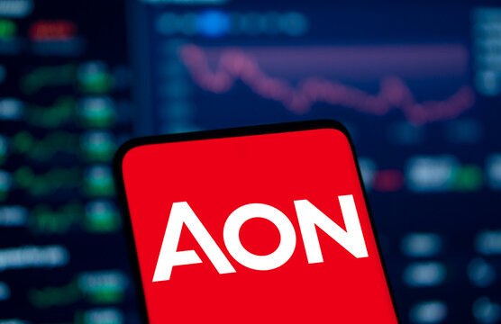 Dhaka, Bangladesh- 22 Dec 2024: Aon logo is displayed on smartphone.