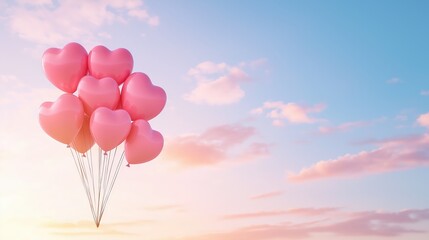 Fototapeta premium Pink Heart Balloons in Evening Sky