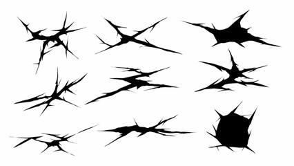 Set of cracks, broken glass effect, abstract shapes illustration vector isolated on white background