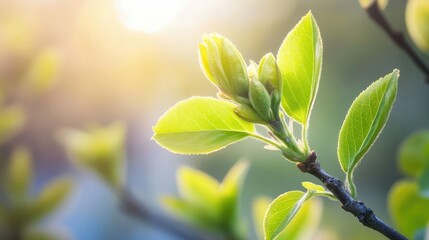 Fresh green leaves unfolding in springtime