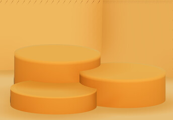Yellow Podium display Empty background room interior product design square stage minimal scene, Display plinths. Stand. red color. 3d Render