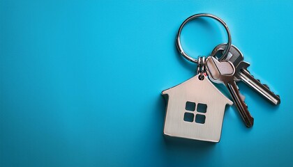 Generated image  Keys to a new home with key and home shaped keyring keychain. Mortgage, investment