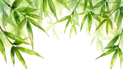 Obraz premium Watercolor Bamboo Leaves Border Green Foliage Frame