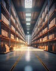 Fototapeta premium Generated image Organized warehouse interior showcases efficiency in logistics and supply chain managemen