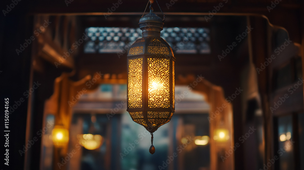Aufkleber traditional arabic architecture with glowing lantern creates a warm and spiritual atmosphere during 