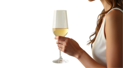 Woman Holding Glass of Champagne, Celebration Toast Cut Out PNG.