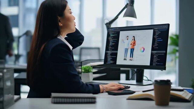 Woman Experiencing Stress at Work Office Scene Footage