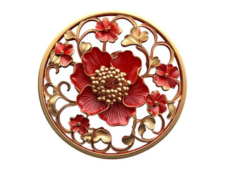 Decorative Floral Design with Red Flower and Golden Accents