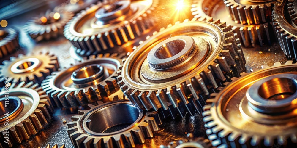 Poster Interlocking Metal Cogwheels A Close-Up of Precision Engineering