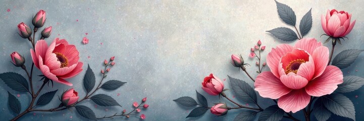 Delicate charcoal floral elements blend with subtle texture on smooth background , minimalist, florals