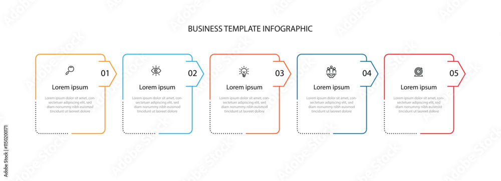 Poster 5 step line table infographic template with business icons can be used for workflow, business presentation and web graphic design 