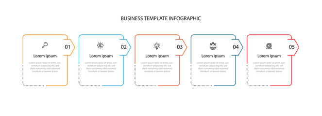 5 step line table infographic template with business icons can be used for workflow, business presentation and web graphic design 