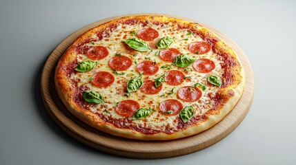 National Pizza Day Delicious Pepperoni Pizza on Wooden Board