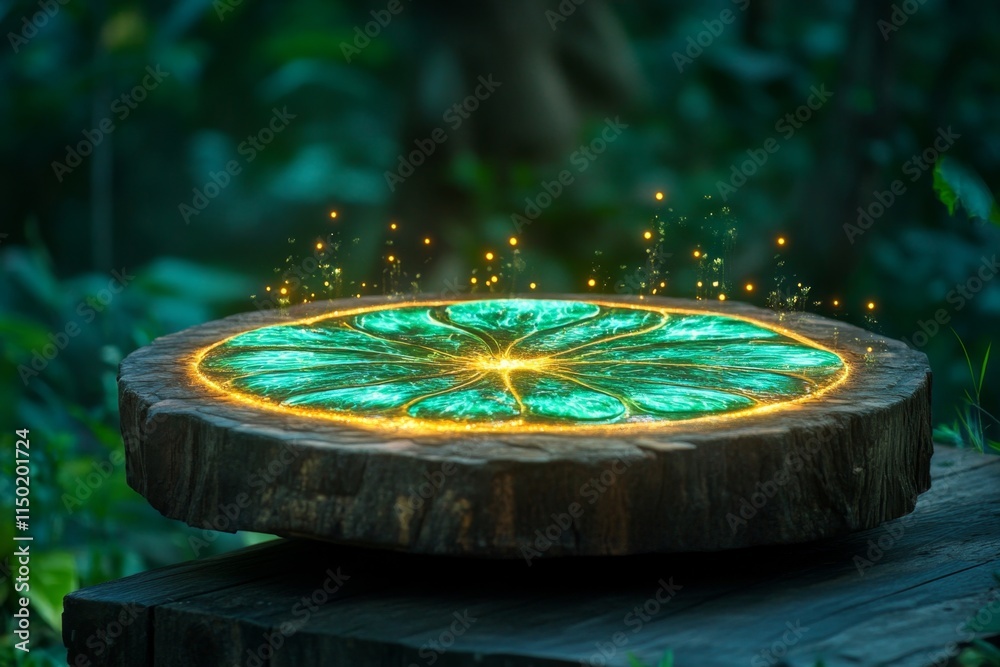 Poster a magical plate of glowing gnocchi surrounded by floating herbs and sparkling sauce, set in a mystic