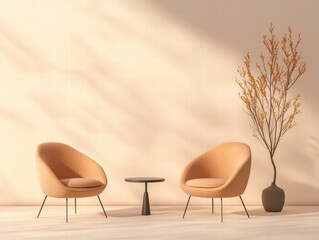 Fototapeta premium Monochromatic editorial interior design cozy space high fidelity content warm beige environment peaceful viewpoint