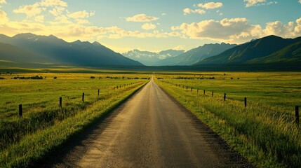 Fototapeta premium Scenic Road Through Mountainous Landscape Photography Serene Environment Open View Tranquil Beauty