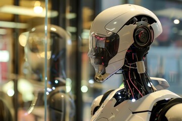 Fototapeta premium A robot head with a pair of headphones on it