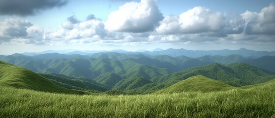 Fototapeta premium Breathtaking Green Hills Landscape Scenic Viewpoint Vibrant Environment Peaceful Concept
