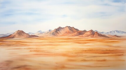 watercolour painting of the desert landscape, a picturesque arid environment in soft natural harmonious colours