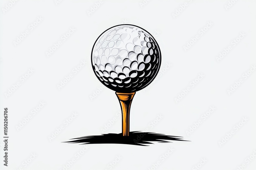 Poster a minimalist design of a golf ball resting on a tee, illustrated with clean lines and a monochromati