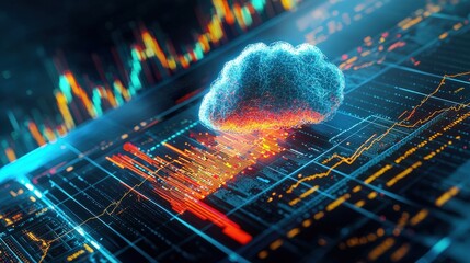 A storm cloud looming over a graph of financial trends.