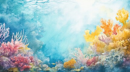 watercolour painting of the underwater ocean reef landscape, a picturesque natural environment in soft harmonious colours